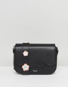 Dune Black Scalloped Cross Body Bag With Floral Applique Strap - Black
