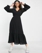 New Look Wrap Midi Dress In Black Check