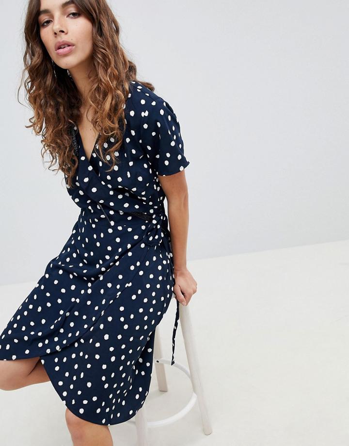 B.young Printed Wrap Dress - Navy