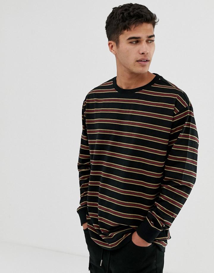New Look Oversized Long Sleeve Stripe T-shirt In Black - Black