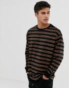 New Look Oversized Long Sleeve Stripe T-shirt In Black - Black