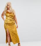 Club L Plus Ruched Side Cami Maxi Dress In Velvet - Yellow