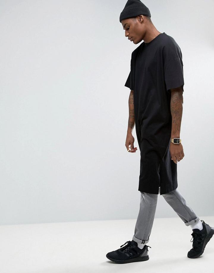 Asos Extreme Longline Super Oversized T-shirt In Black - Black