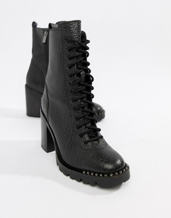 Bronx Tumbled Leather Lace Up Heeled Ankle Boots - Black