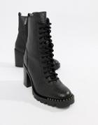 Bronx Tumbled Leather Lace Up Heeled Ankle Boots - Black