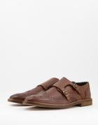 Asos Design Monk Shoes In Brown Leather With Brogue Details
