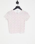 Glamorous Fitted Mini T-shirt In Ditsy Pointelle Rib With Lettuce Hem-multi