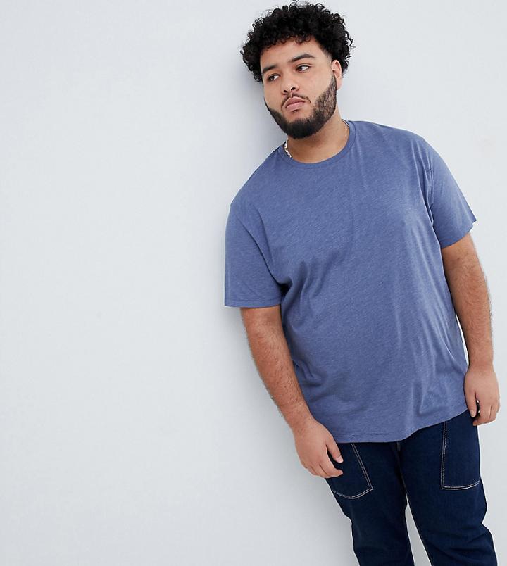 Asos Design Plus Relaxed Fit T-shirt With Crew Neck In Blue - Blue