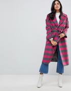 Helene Berman Wool Blend Revere Collar Pink Check Coat - Pink