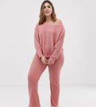 Asos Design Curve Lounge Knitted Rib Flare Pants - Pink