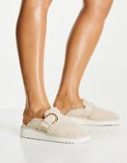 Asos Design Manzo Sherpa Flat Mules In Oatmeal-neutral
