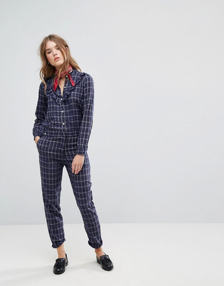 Leon And Harper Olympe Jumpsuit In Check - Navy