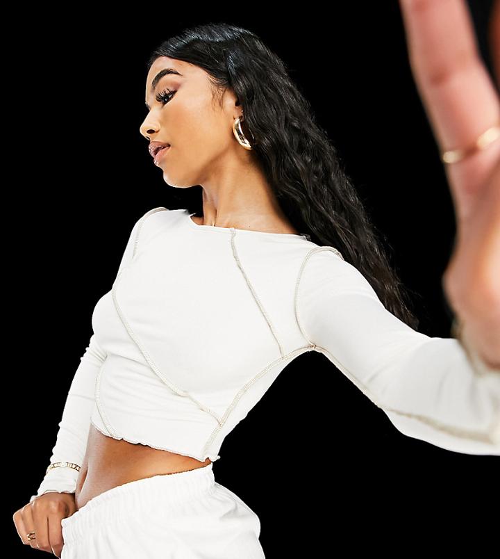 Asyou Seam Detail Crop Top In Ecru-white