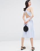 Asos Midi Skater Dress With Cross Back - Pale Blue