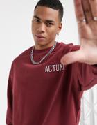 Asos Actual Oversized Sweatshirt In Burgundy With Embroidered Logos