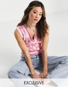 Reclaimed Vintage Inspired Monogram Tank Top In Pink And Red-multi