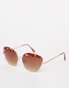 Asos Metal Frame Cat Eye Sunglasses With Contrast Highbrow - Brown
