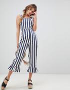 Asos Stripe Pinny Jumpsuit With Frill Hem - Multi