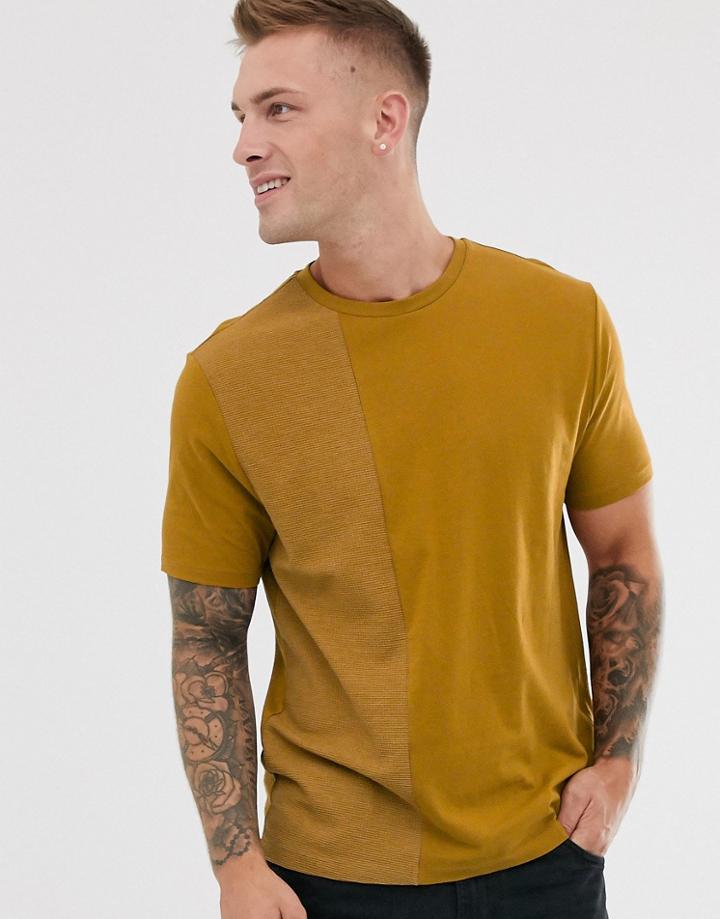 Asos Design Relaxed T-shirt With Waffle Color Block In Tan