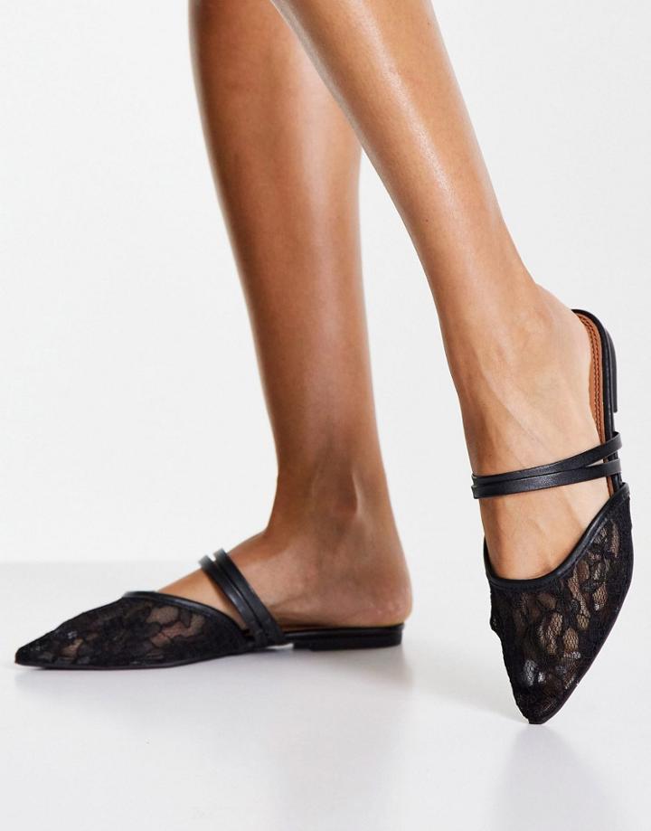 Asos Design Lesley Pointed Ballet Flats In Black Lace