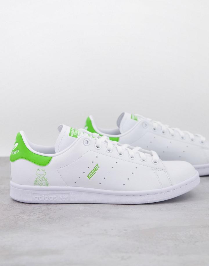 Adidas Originals X Disney Stan Smith Sneakers With Kermit The Frog Print In White