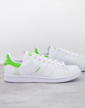 Adidas Originals X Disney Stan Smith Sneakers With Kermit The Frog Print In White