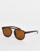 Topman Navigator Sunglasses In Tiger Tort-brown