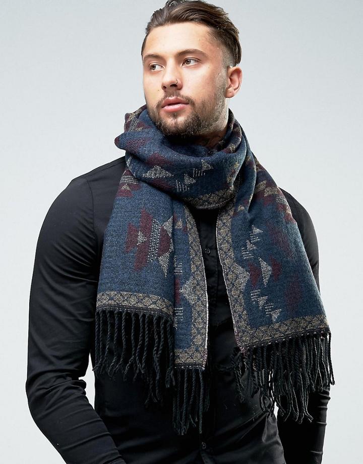 Asos Geo-tribal Blanket Scarf In Burgundy And Mustard - Multi