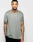 Asos Longline T-shirt In Linen Look With Scoop Neck In Green - Green
