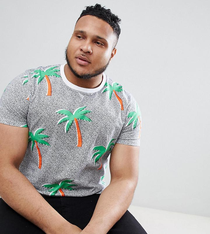 Asos Design Plus T-shirt With All Over Palm Print - White