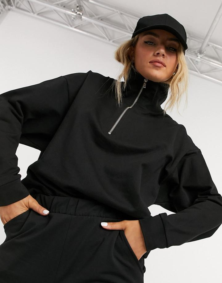 Asos Design Tracksuit Sweat With Half Zip / Sweatpants In Black-grey