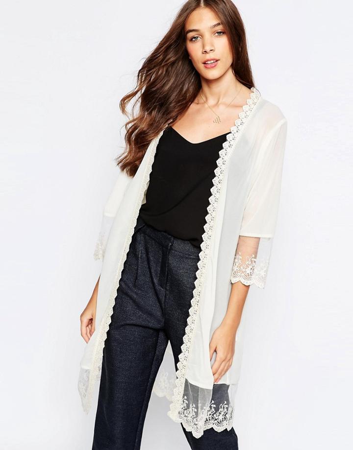 Yumi Lace Trim Kimono - Cream