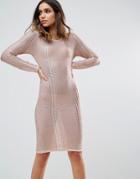 Wow Couture Metallic Crochet Knitted Midi Dress - Gold
