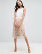 Asos Lace Prom Skirt With Tulle Overlay - Pink