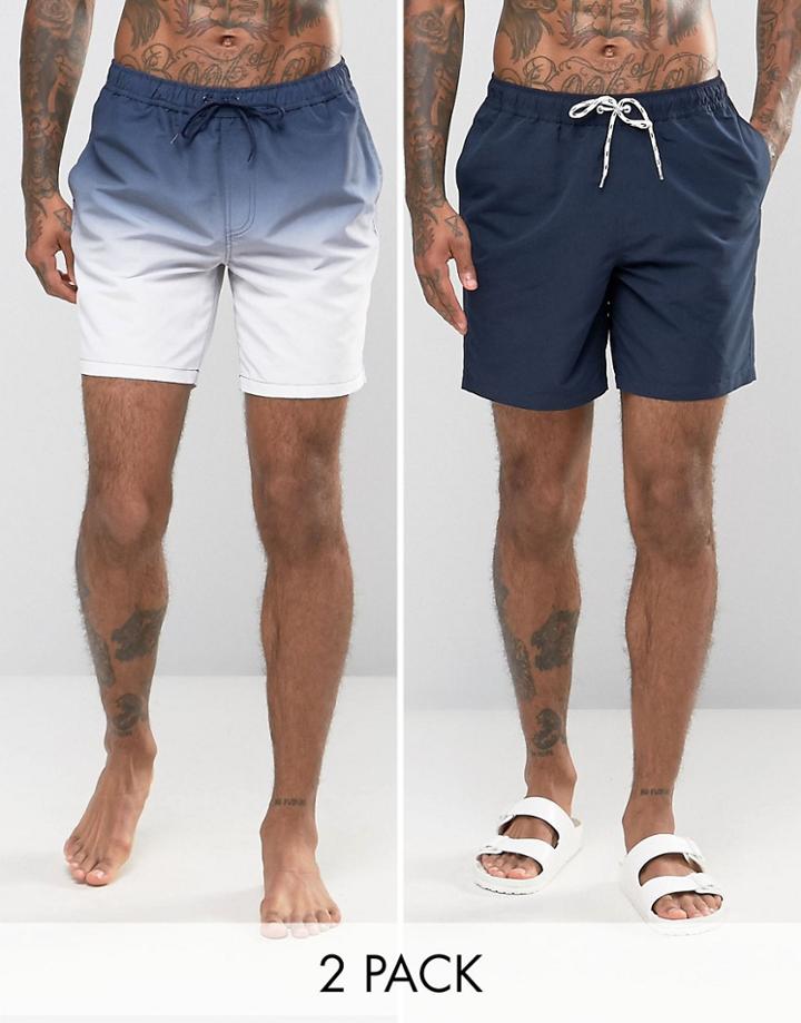 Asos Swim Shorts 2 Pack In Dip Dye & Navy Mid Length - Navy