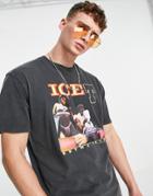 Topman Oversized T-shirt With Ice T Print In Washed Black
