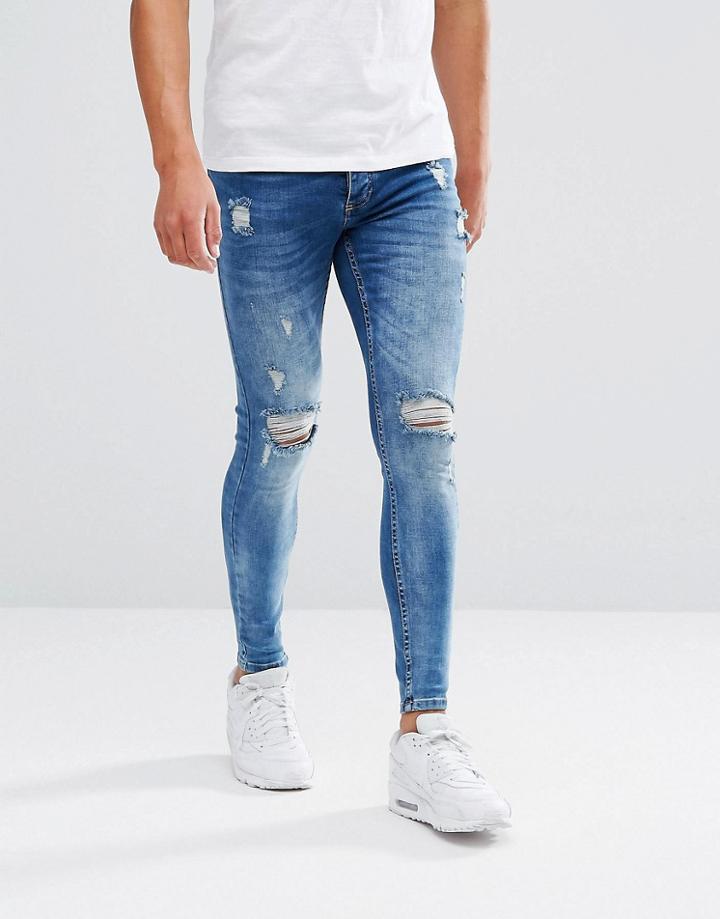 Kings Will Dream Super Skinny Jeans In Midwash Blue With Distressing - Blue