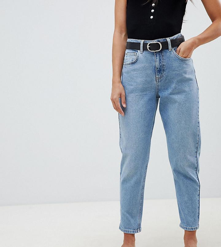 Miss Selfridge Petite High Waist Mom Jeans In Mid Wash - Blue