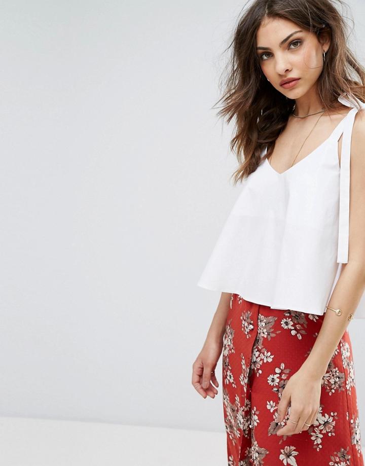 Nobody's Child Cami Top With Bow Details In Cotton - White