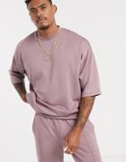Asos Design Two-piece Oversized T-shirt With Half Sleeve In Scuba-purple