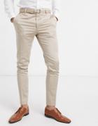 Asos Design Wedding Super Skinny Cotton Suit Pants In Stone-neutral