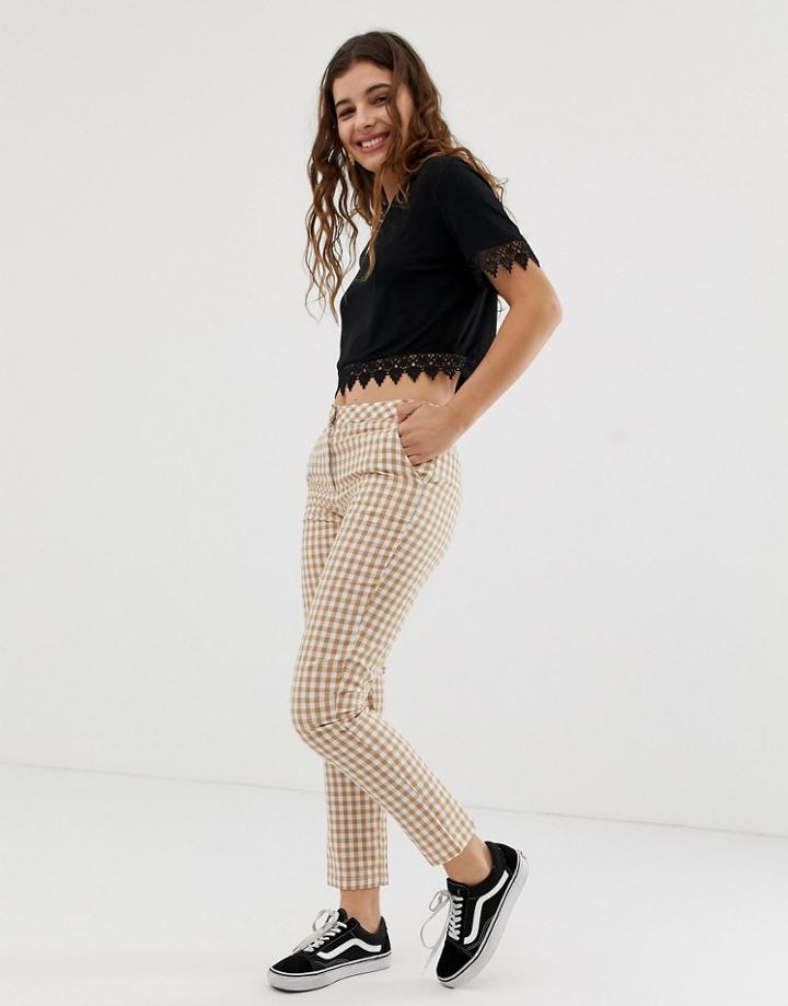 Glamorous Cigarette Pants In Gingham-brown