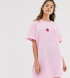 Daisy Street Oversized T-shirt Dress With Strawberry Embroidery-pink