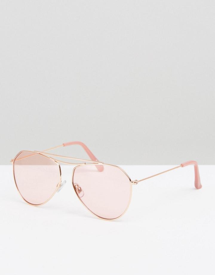 Aldo Rose Gold Aviators With Pink Tinted Lens - Pink