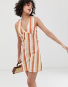 Wild Honey Sleeveless Tea Dress In Retro Stripe - Multi