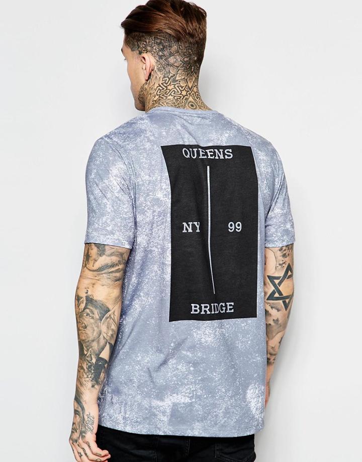 Asos Longline T-shirt With Block Back Print - Gray