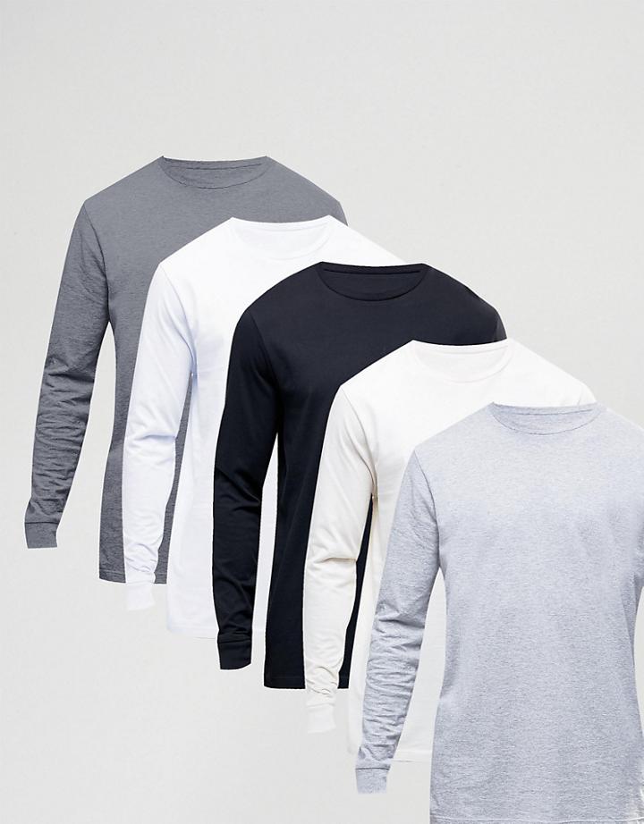 Asos 5 Pack Relaxed Longline Long Sleeve T-shirt Save - Multi