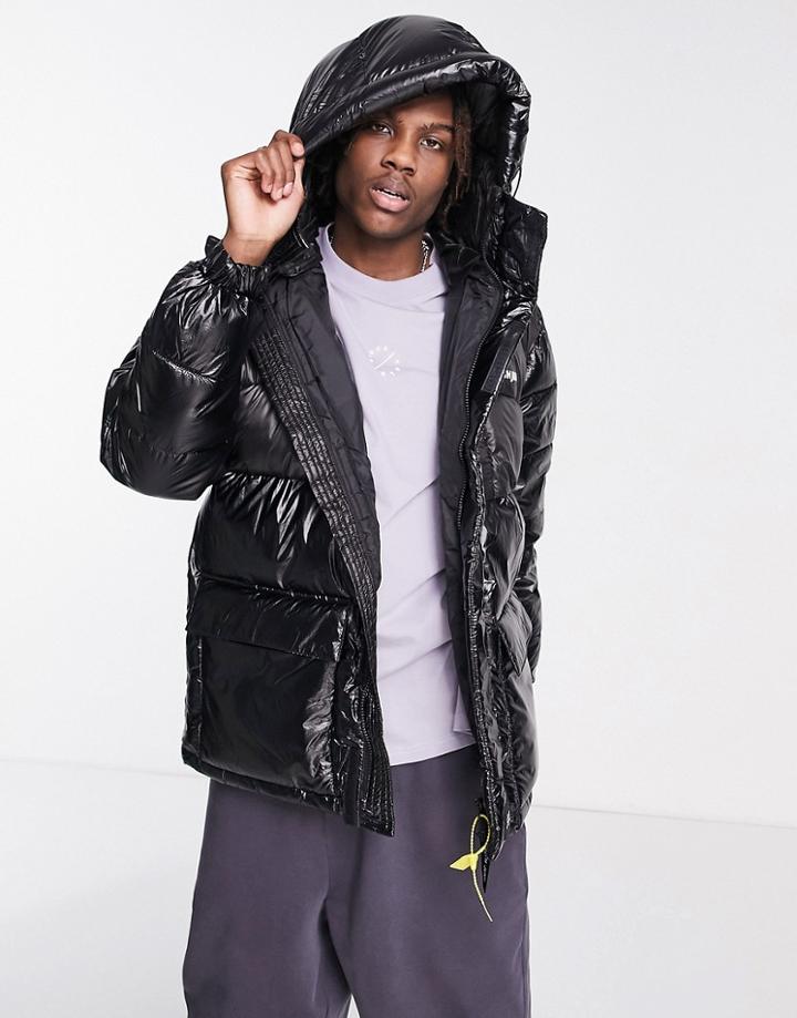 Sixth June Oversize Wet Look Technical Padded Jacket In Black