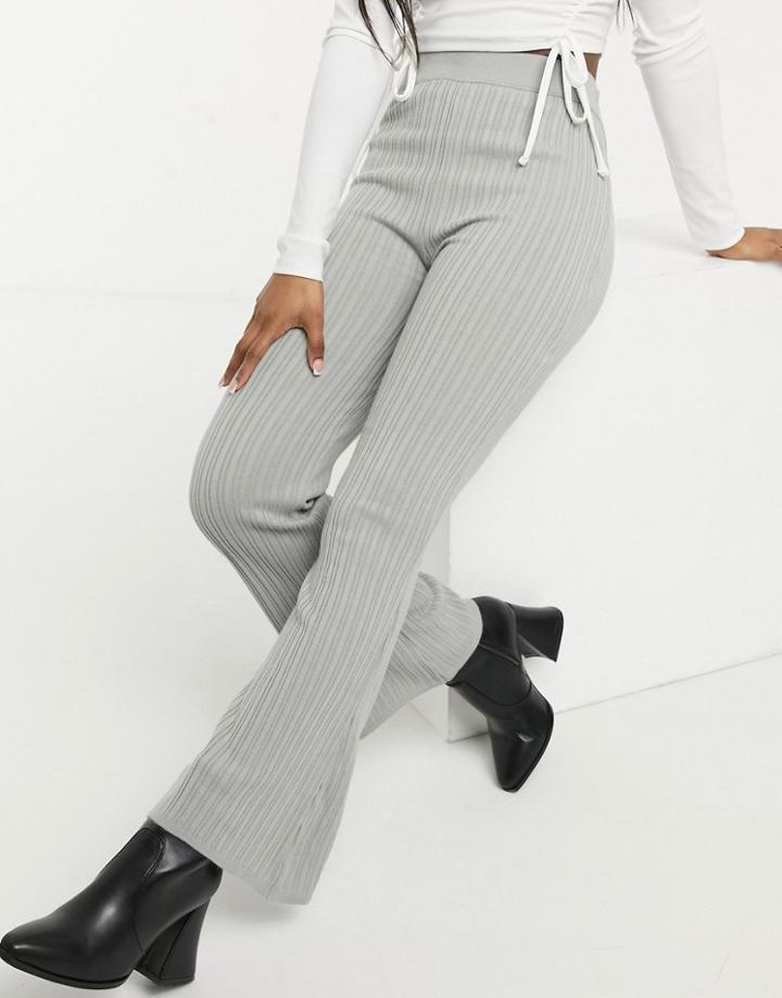 Asos Design Knitted Flare Pant In Light Gray-grey