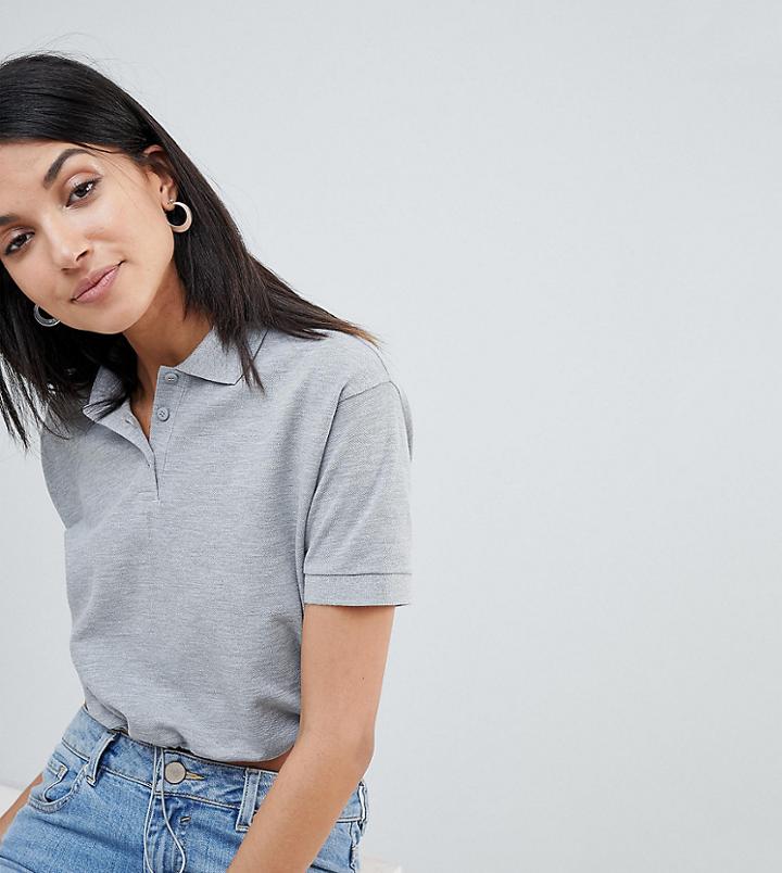 Asos Design Tall Polo T-shirt With Toggle Hem In Gray - Gray